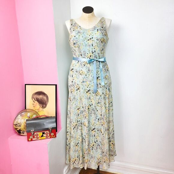 Vintage Y2K Jones New York Blue Printed Bias Cut Maxi Dress - Picture 1 of 5